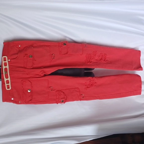 Preme Distressed Cargo jeans, red, 32x34 - Picture 1 of 9